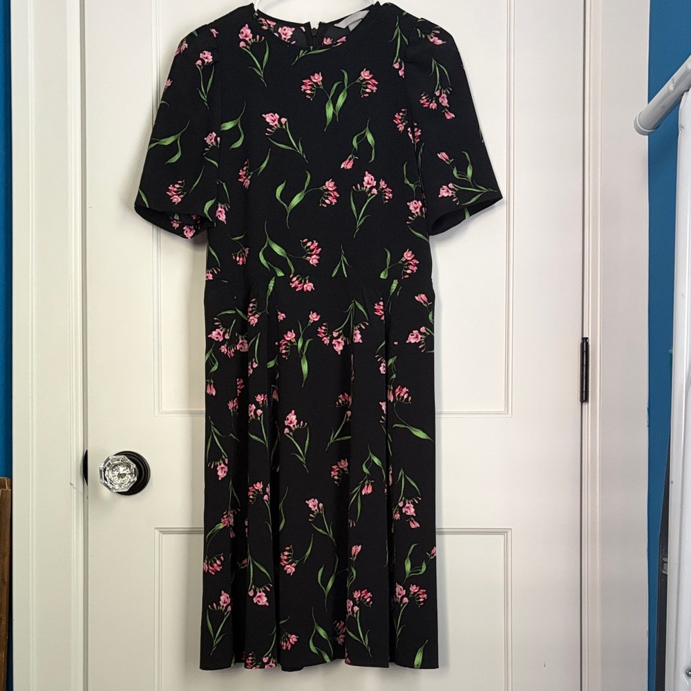 H&M Black Midi Dress with Pink Floral Print